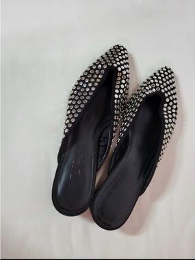 Zara Black Studded Pointed-Toe Slip-On Flats